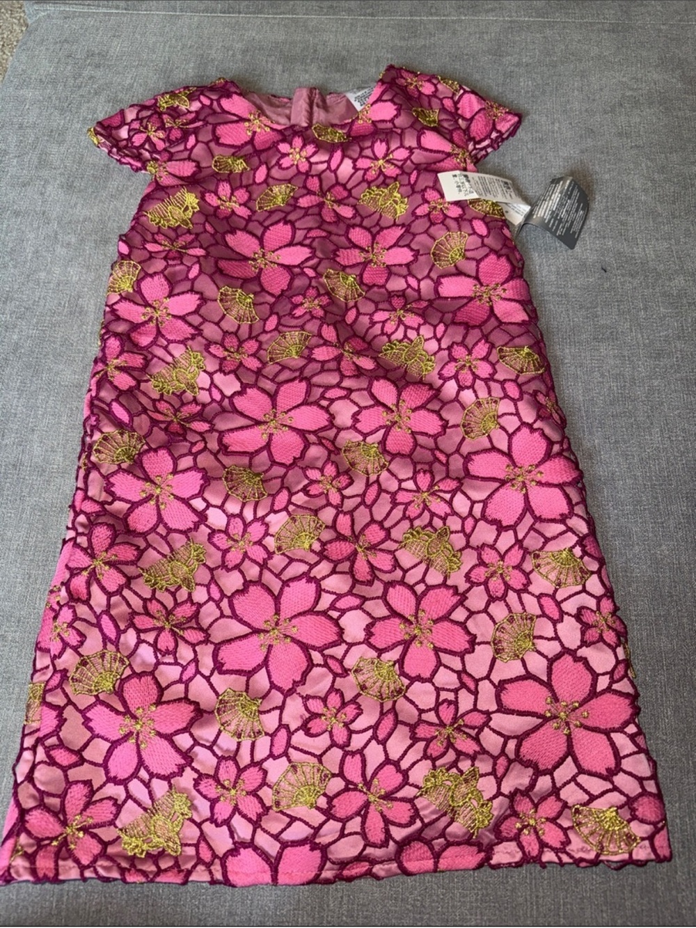 Disney Princess Mulan Pink Floral Lace Dress with Gold Embroidery - Size 7/8